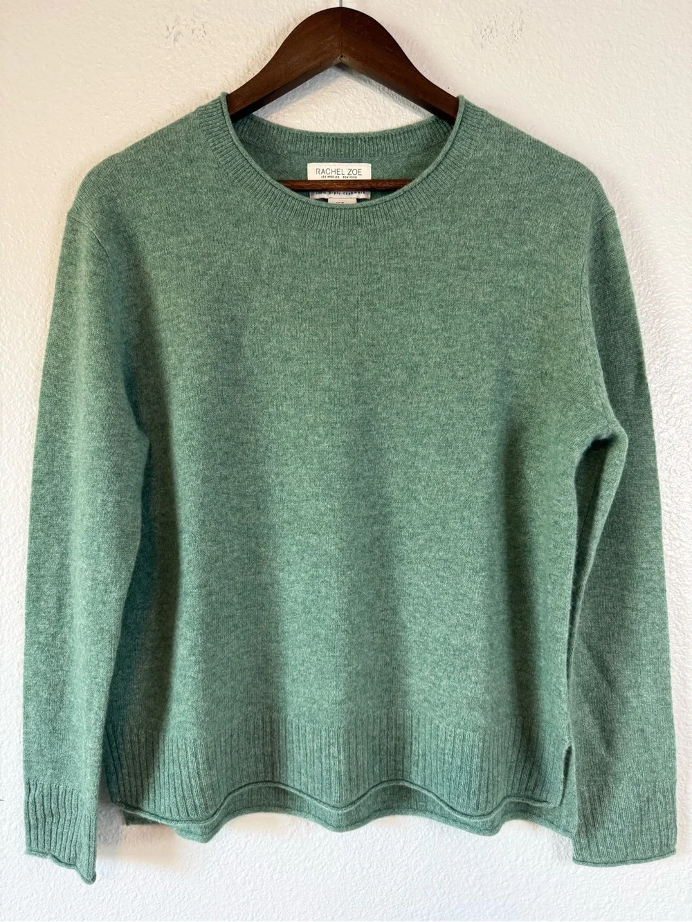 NWOT Rachel Zoe 100% 2-Ply Cashmere Crewneck Sweater Green Size Medium